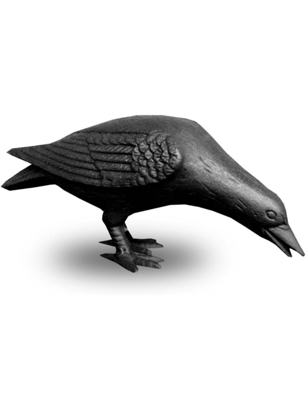 Large Cast Iron Crow Statue - Head Down Raven Garden Decor, Bird Figurine